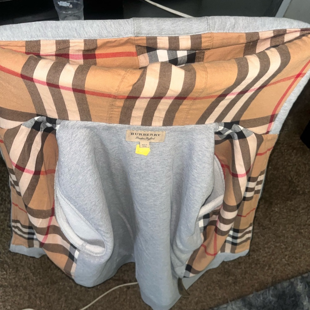 Burberry Gray Hoodie with Iconic Check